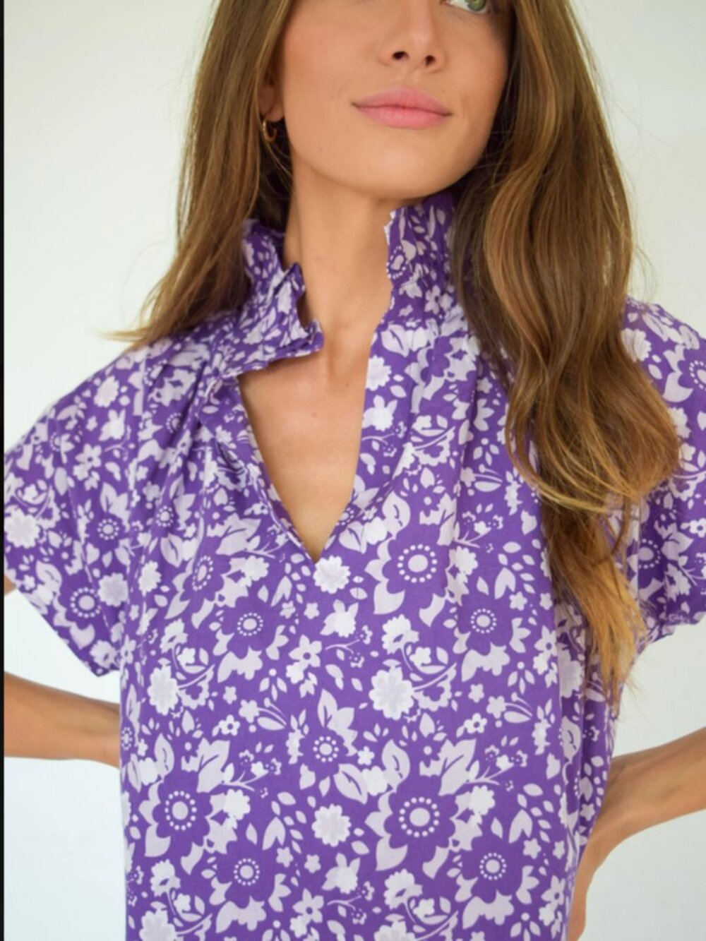 Never A Wallflower Vicki Top Short Sleeve Purple Floral Feminine India Cotton
